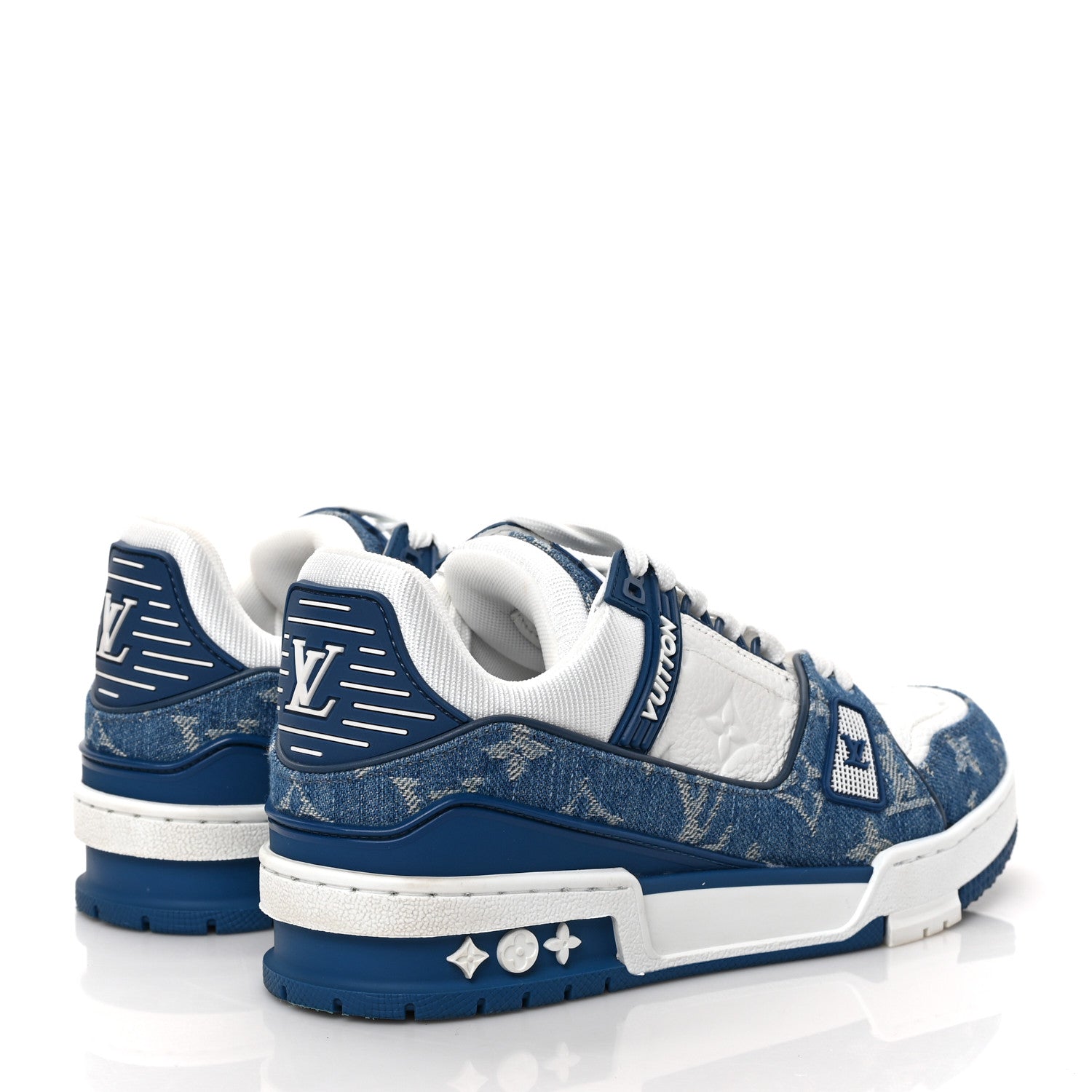 Louis Vuitton Calfskin Embossed Monogram Denim Womens LV Trainer Sneakers 36.5 Blue 4 of 9