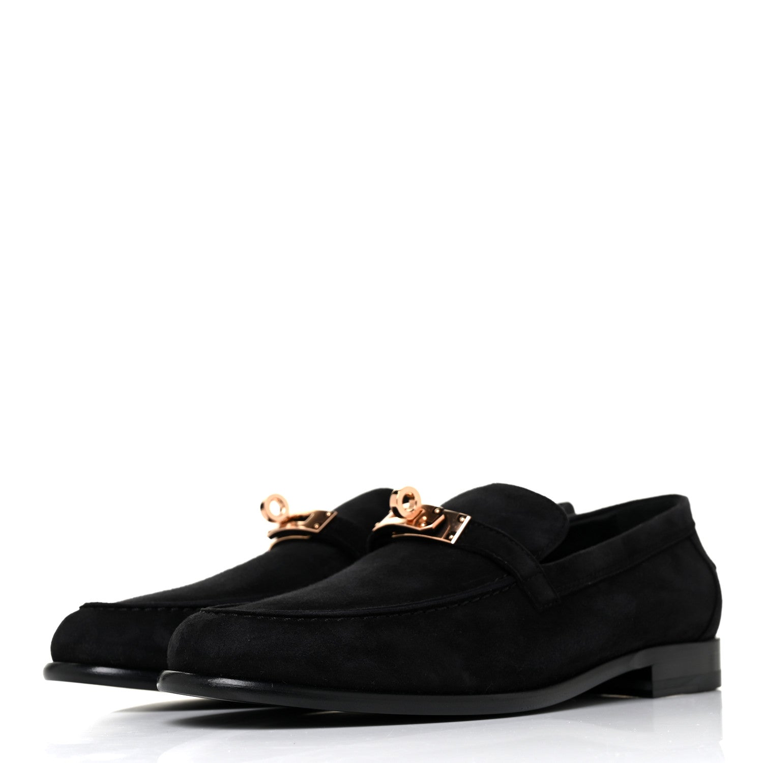 Hermes Suede Goatskin Womens Destin Loafer 37 Black 3 of 8