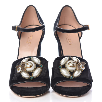 Gucci Velvet Bee Sandal 36 Black 2 of 14