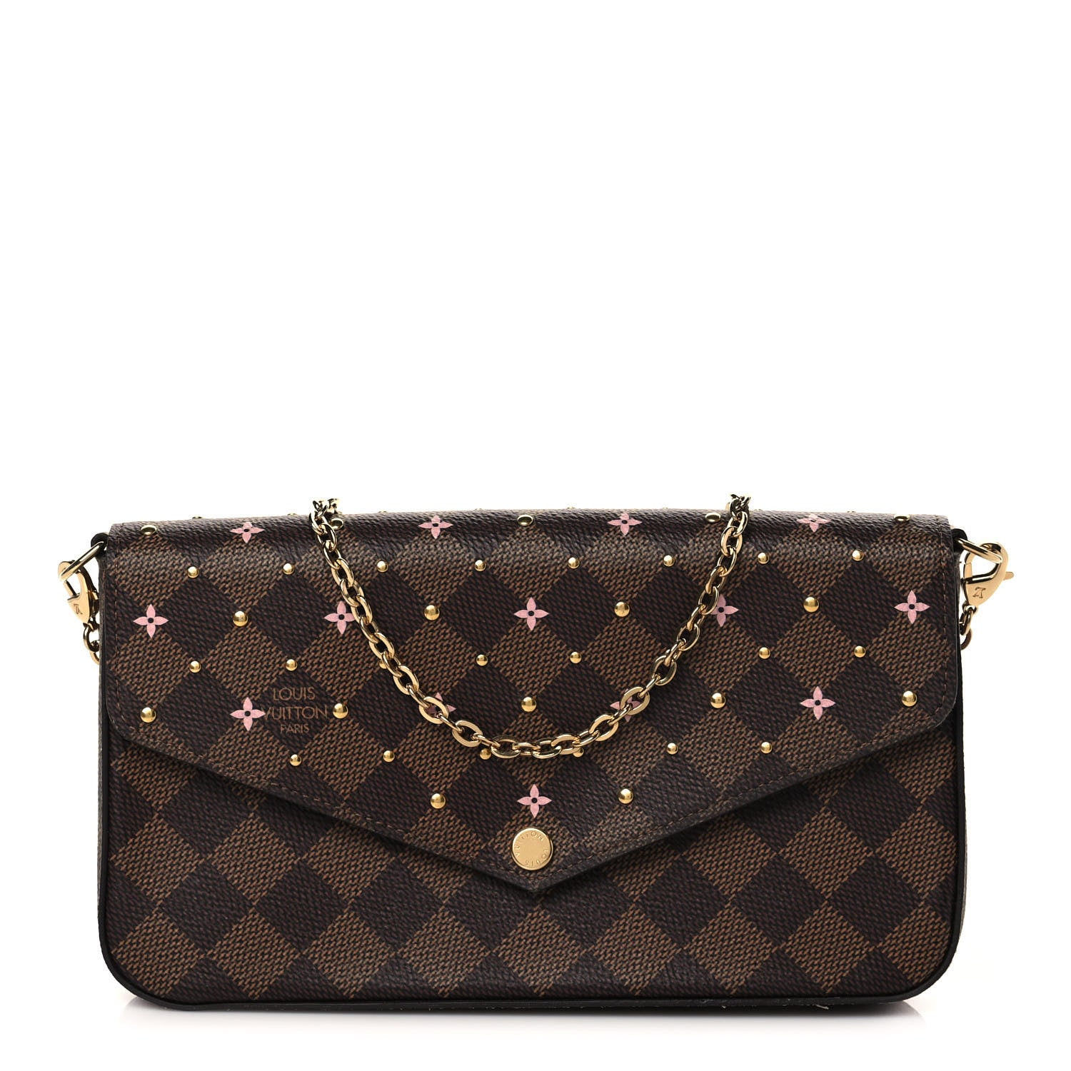 Louis Vuitton Damier Ebene Studded Pochette Felicie Chain Wallet 1 of 9