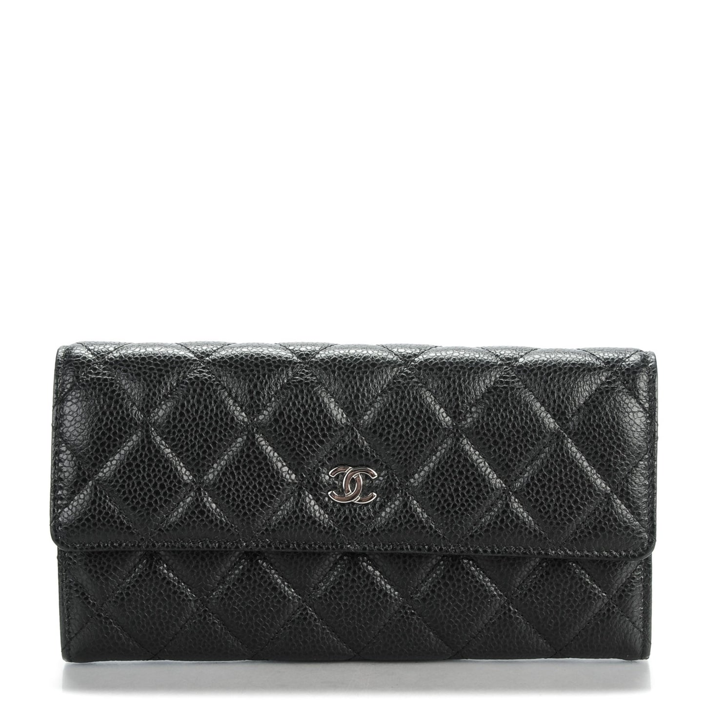 Caviar Quilted Long Flap Wallet Black