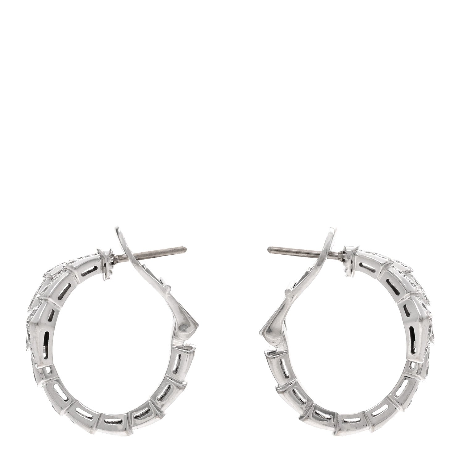 Bulgari 18K White Gold Diamond Serpenti Viper Hoop Pave Earrings 3 of 4