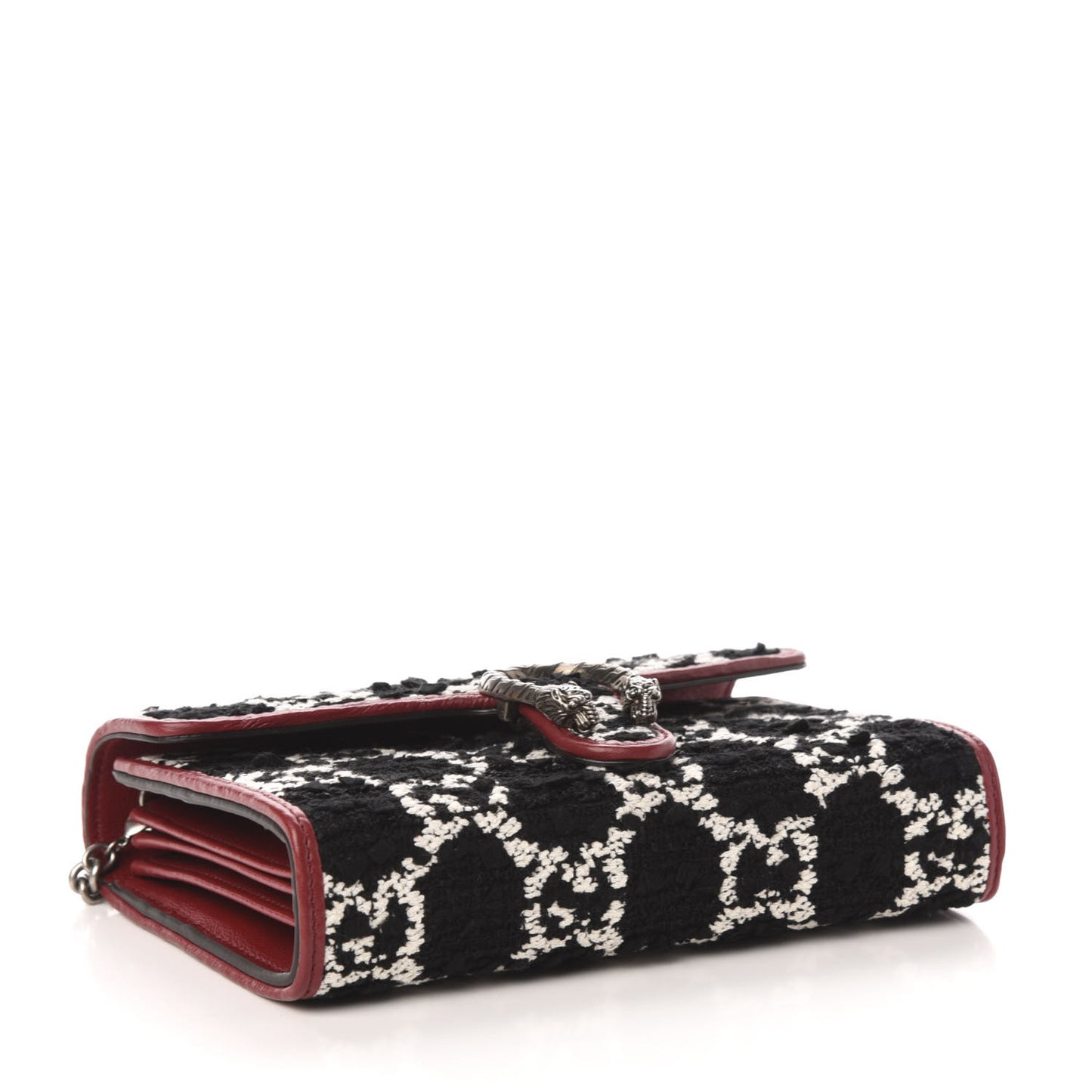 Tweed GG Monogram Mini Dionysus Chain Wallet Black White Romantic Cherry