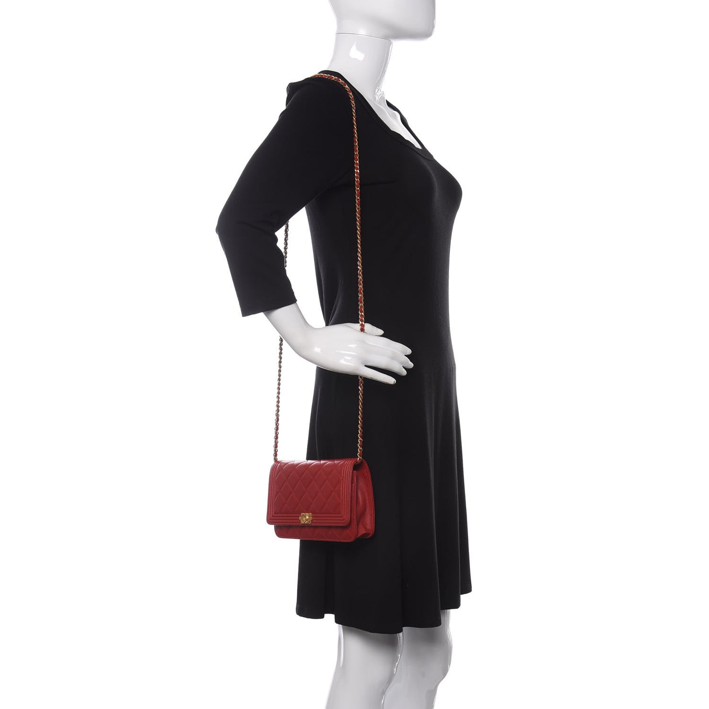 Lambskin Quilted Boy Wallet On Chain WOC Red