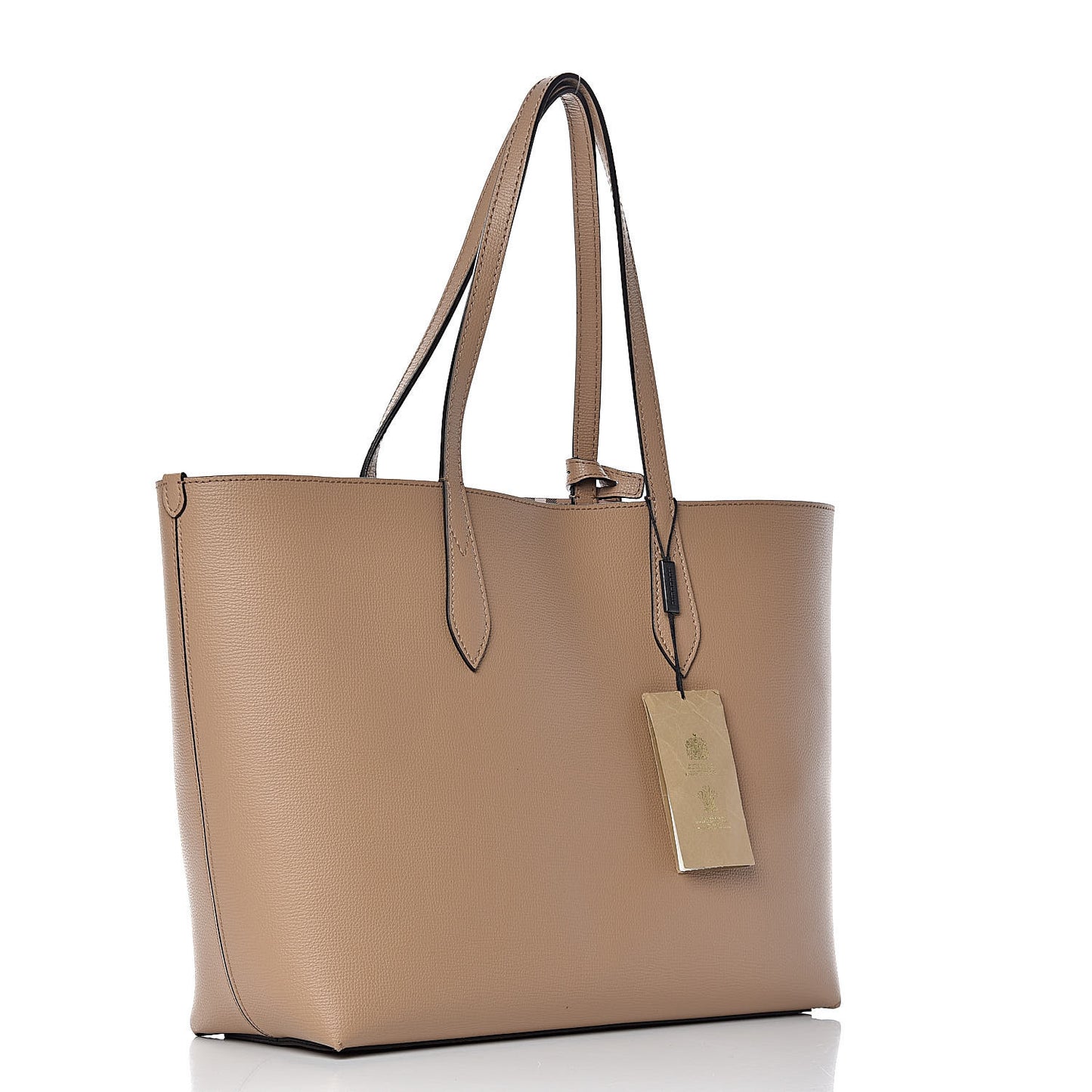 Grainy Calfskin Haymarket Check Medium Reversible Tote Camel
