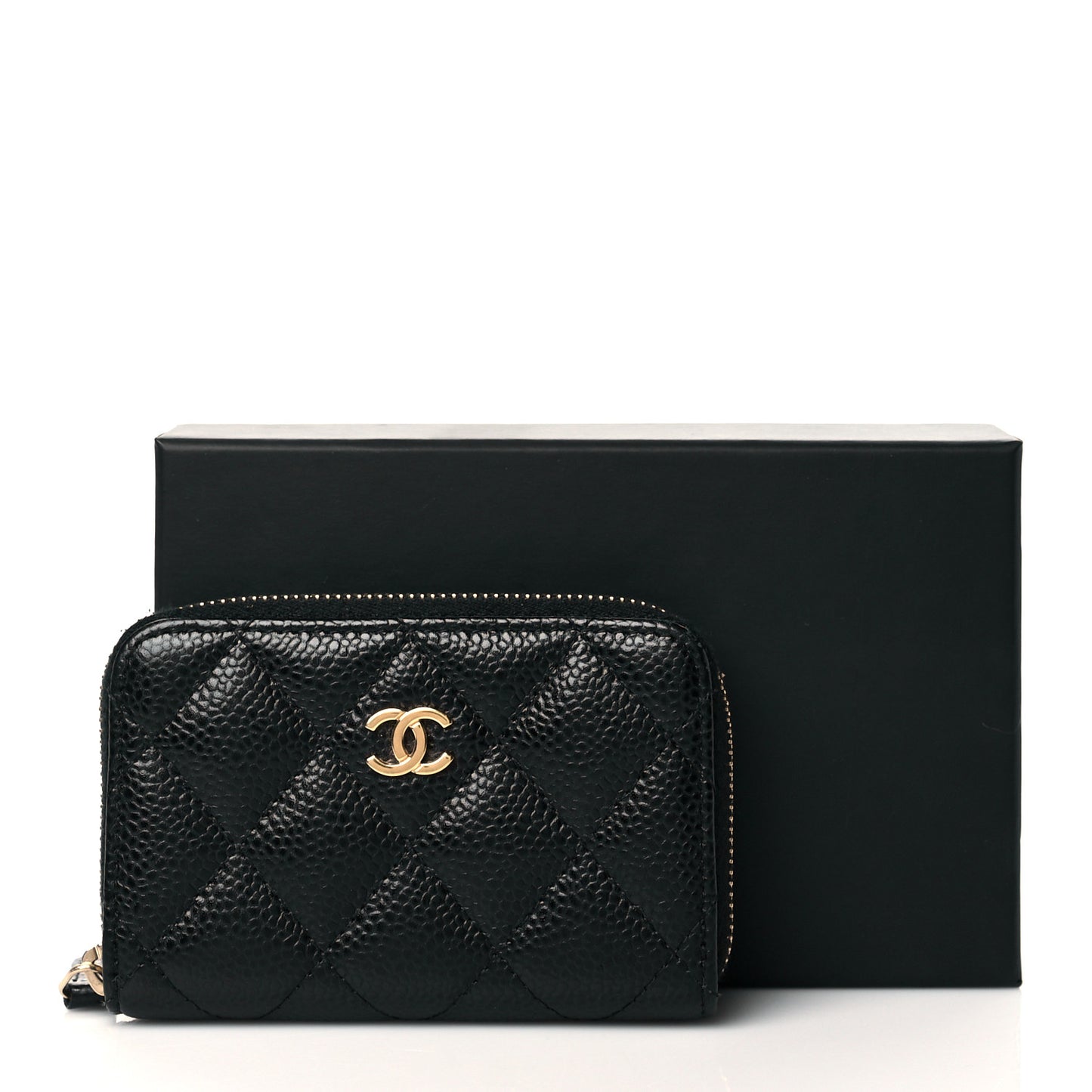 Caviar Quilted Zip Coin Purse Black