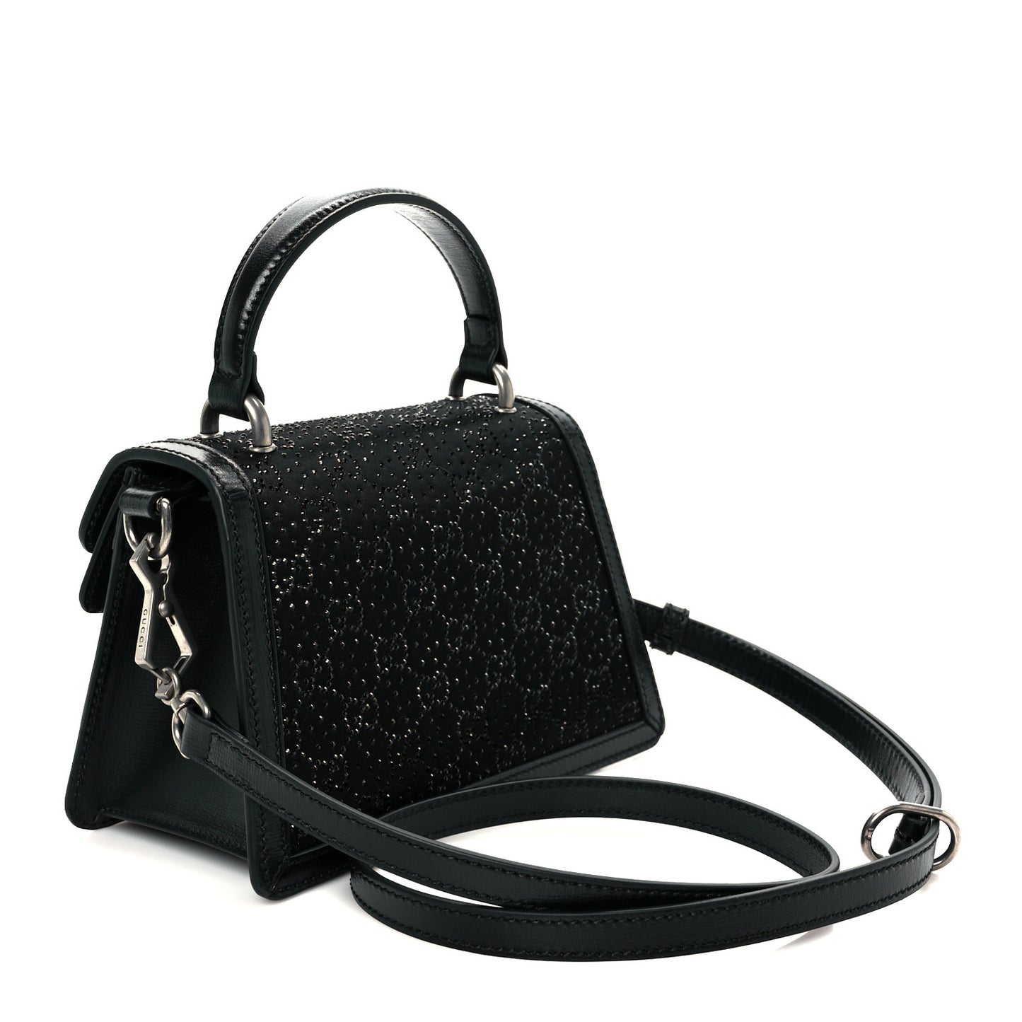 Satin Crystal GG Monogram Mini Dionysus Top Handle Bag Black