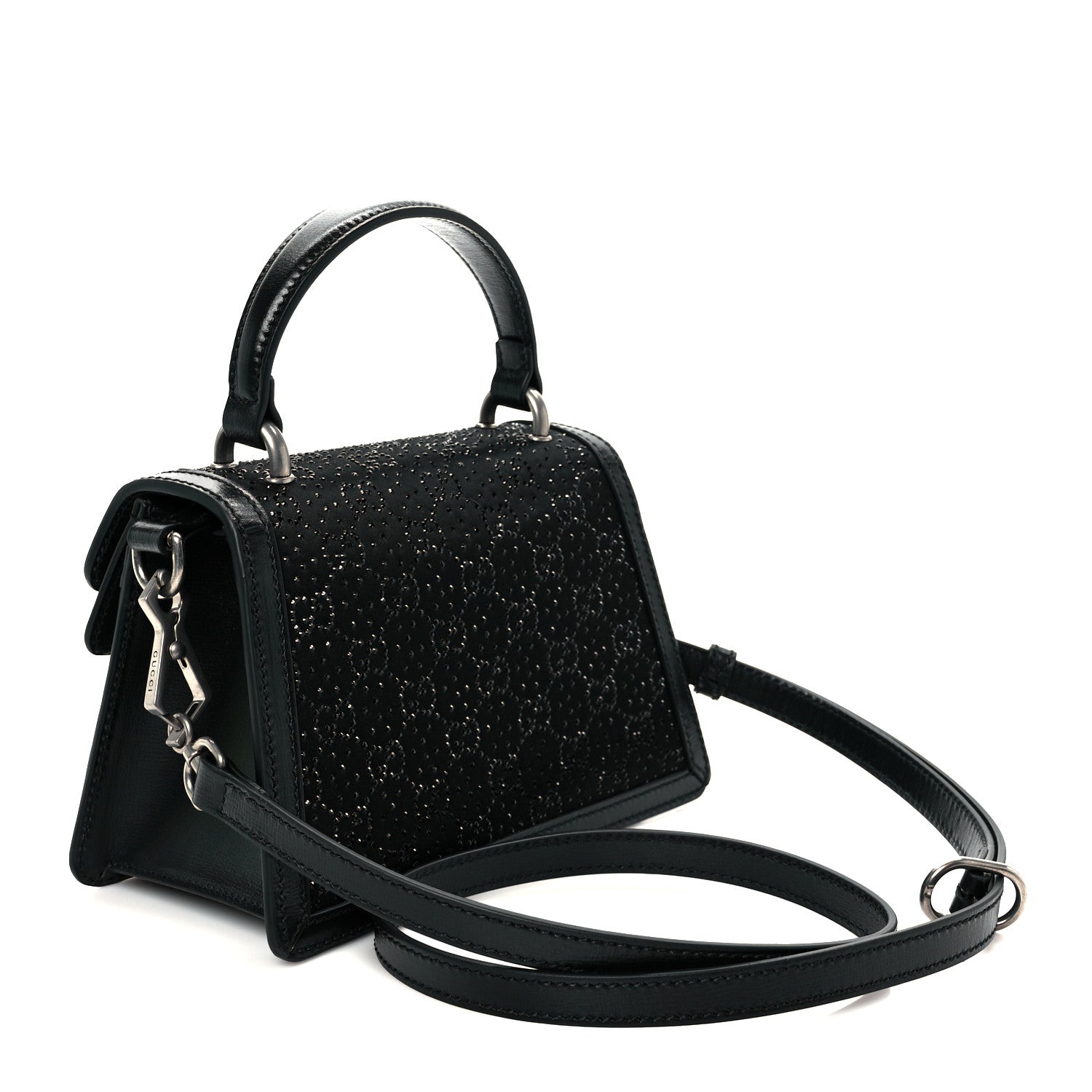 Gucci Satin Crystal GG Monogram Mini Dionysus Top Handle Bag Black 3 of 12
