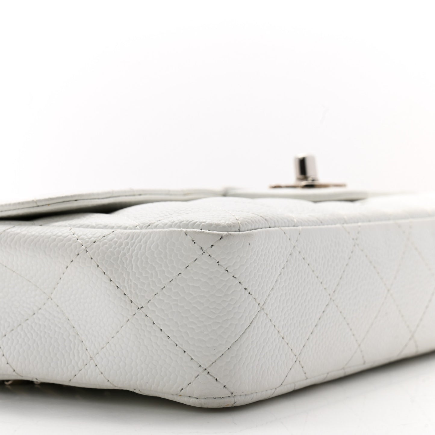 Caviar Quilted East West Flap Bijoux Chain White
