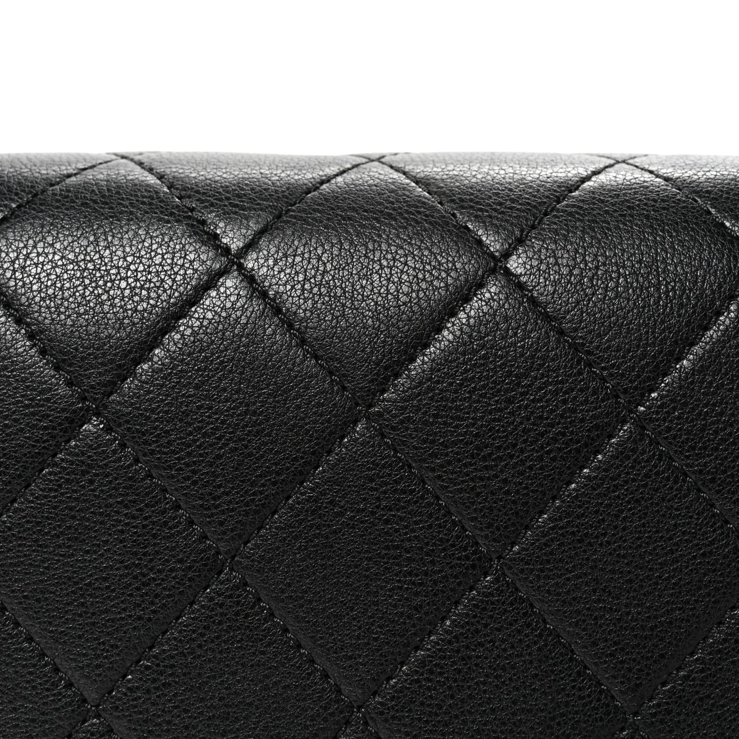Grained Calfskin Quilted Large Label Click Flap Bag Black