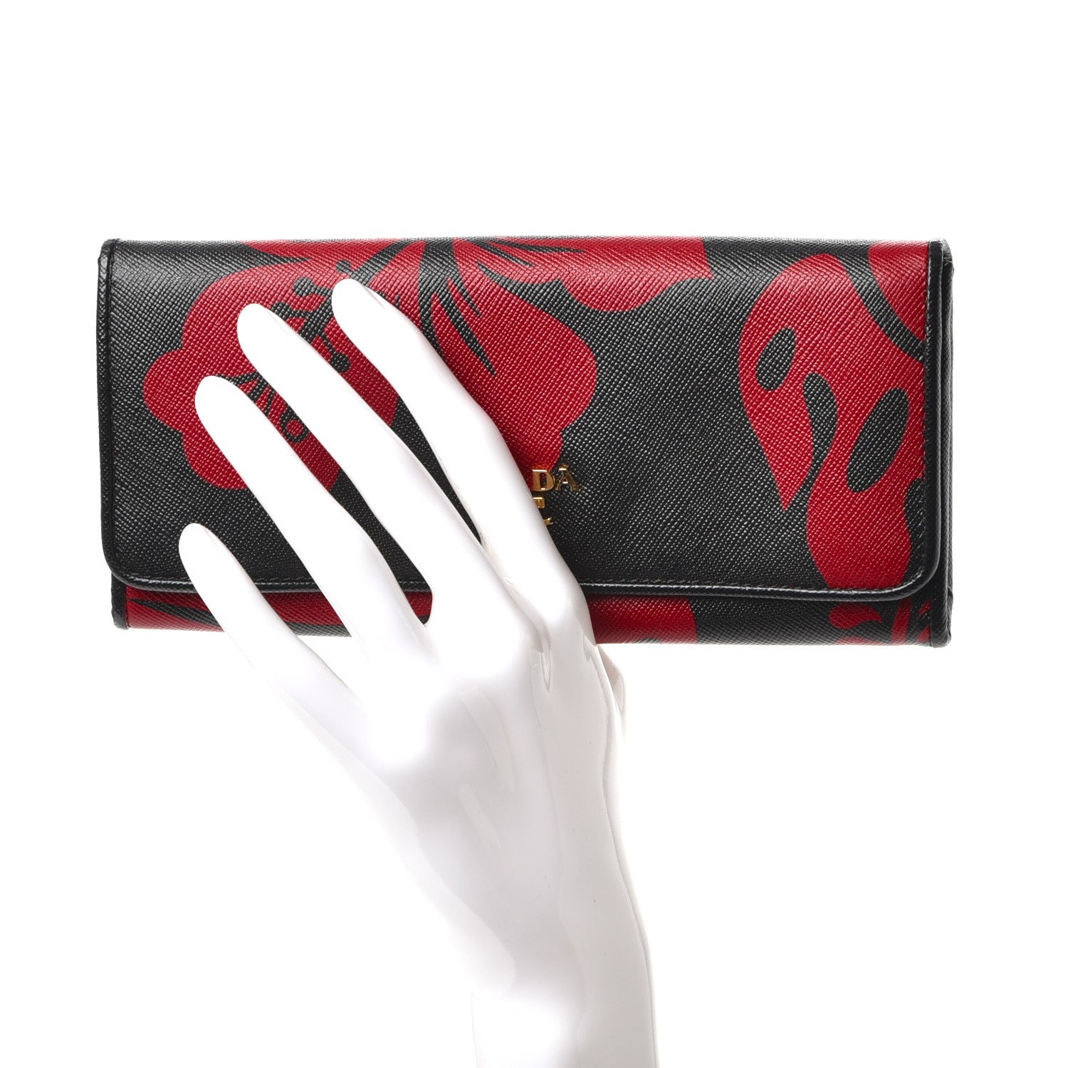 Prada Saffiano Hibiscus Print Continental Flap Wallet Rosso 2 of 8