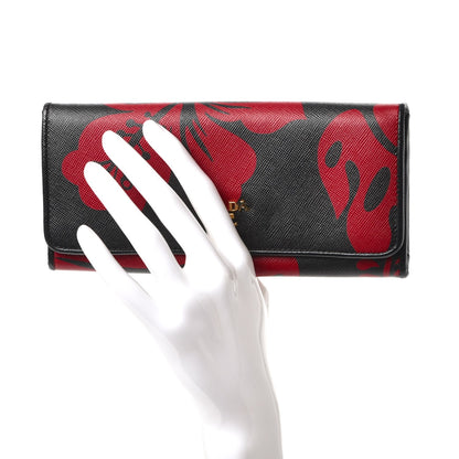 Prada Saffiano Hibiscus Print Continental Flap Wallet Rosso 2 of 8