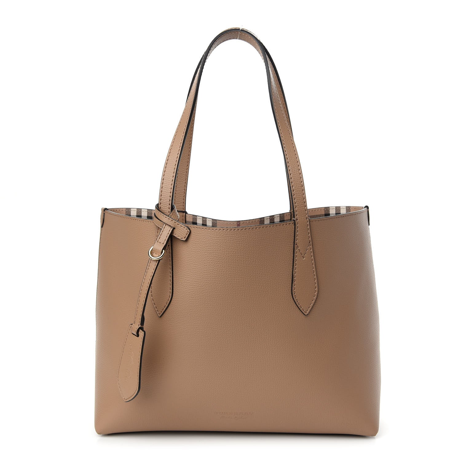 Burberry Grainy Calfskin Haymarket Check Small Reversible Tote Mid Camel 3 of 15