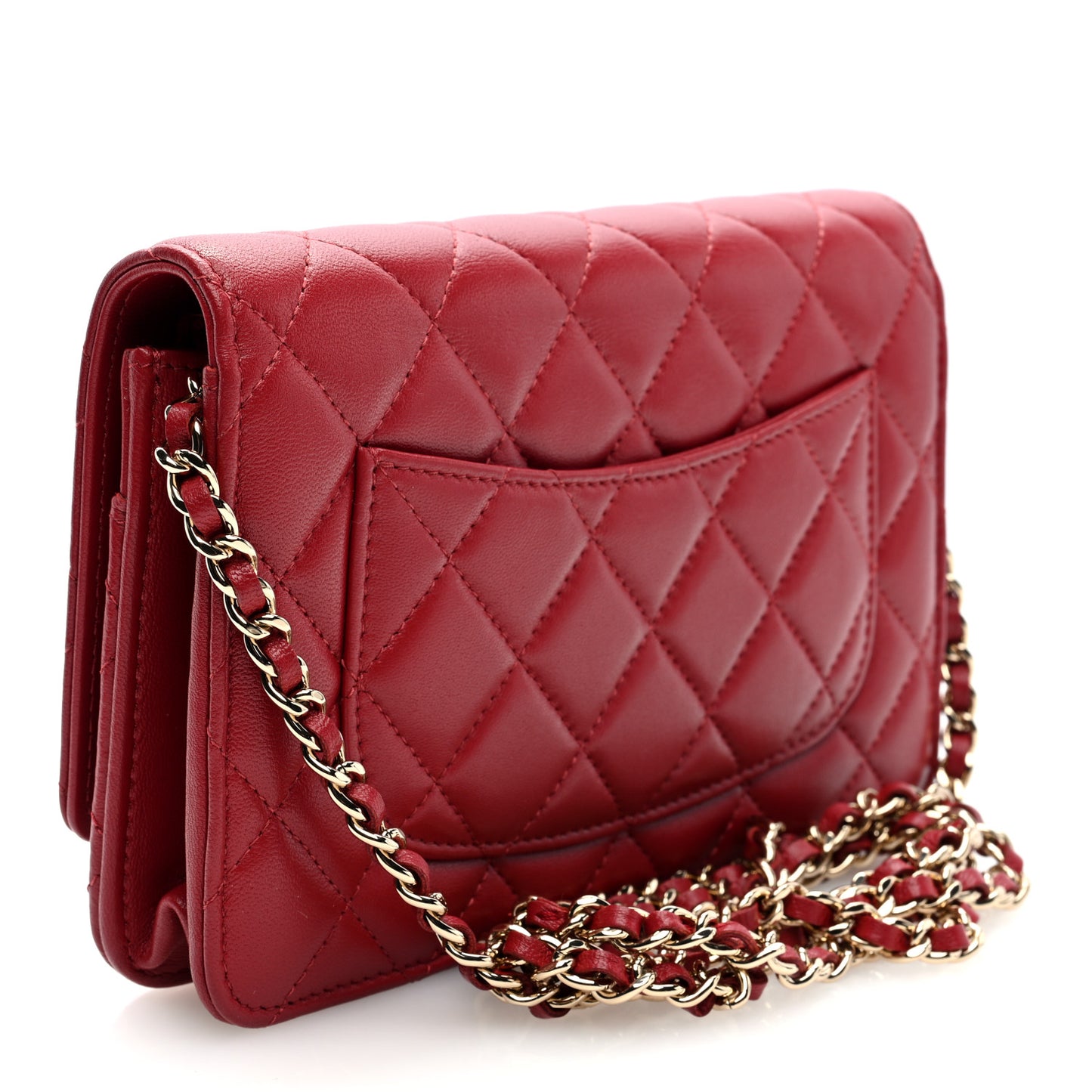 Lambskin Quilted Crystal Pearl CC Wallet On Chain WOC Burgundy