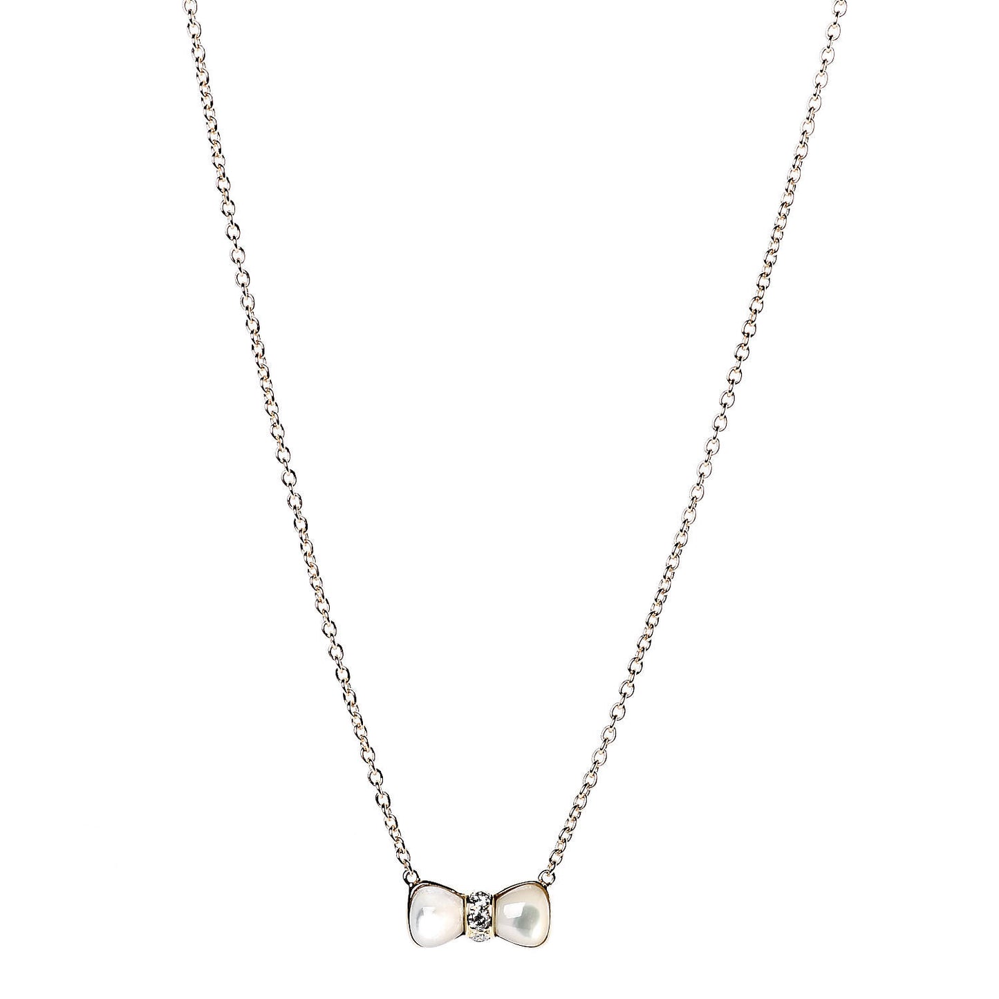 18K Yellow Gold Diamond Mother of Pearl Bow Pendant Necklace