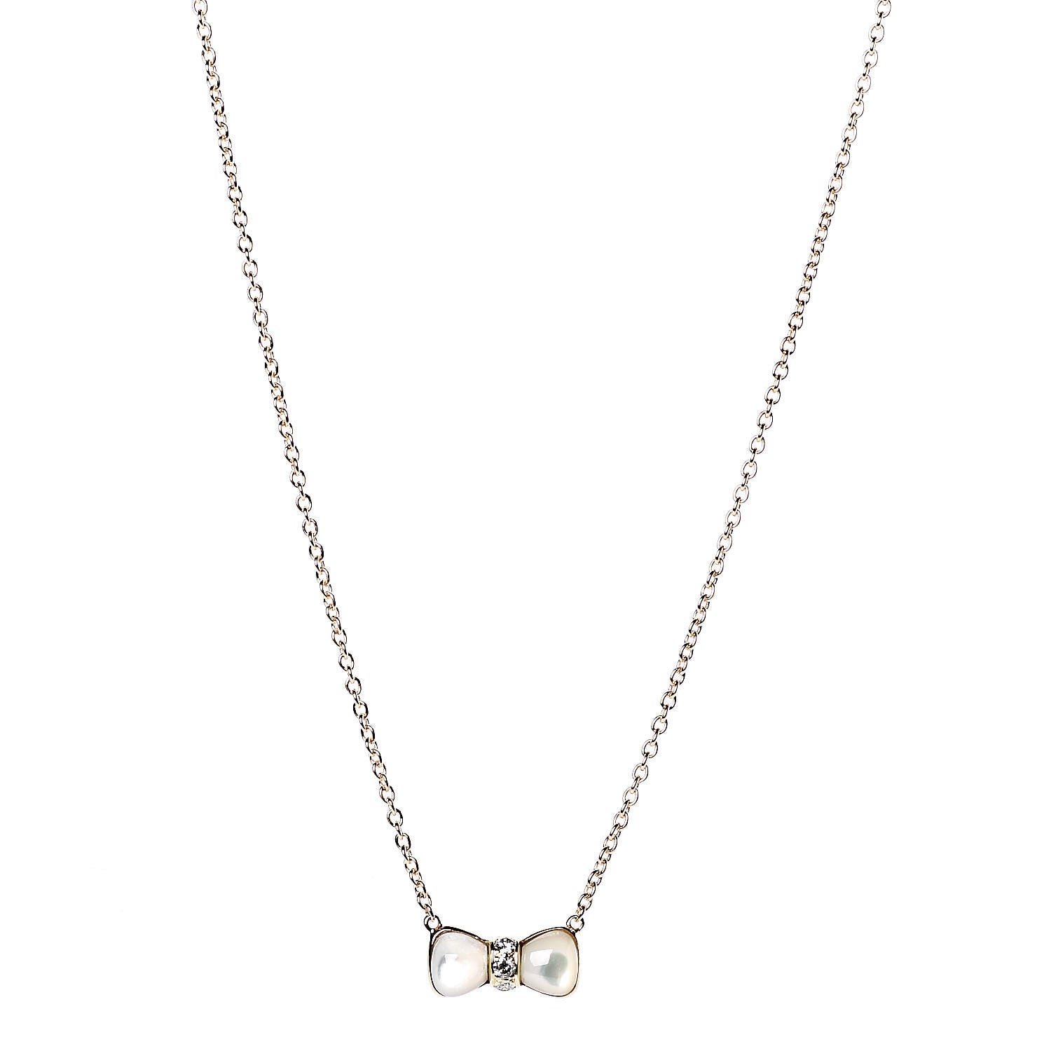 Van Cleef & Arpels 18K Yellow Gold Diamond Mother of Pearl Bow Pendant Necklace 1 of 6