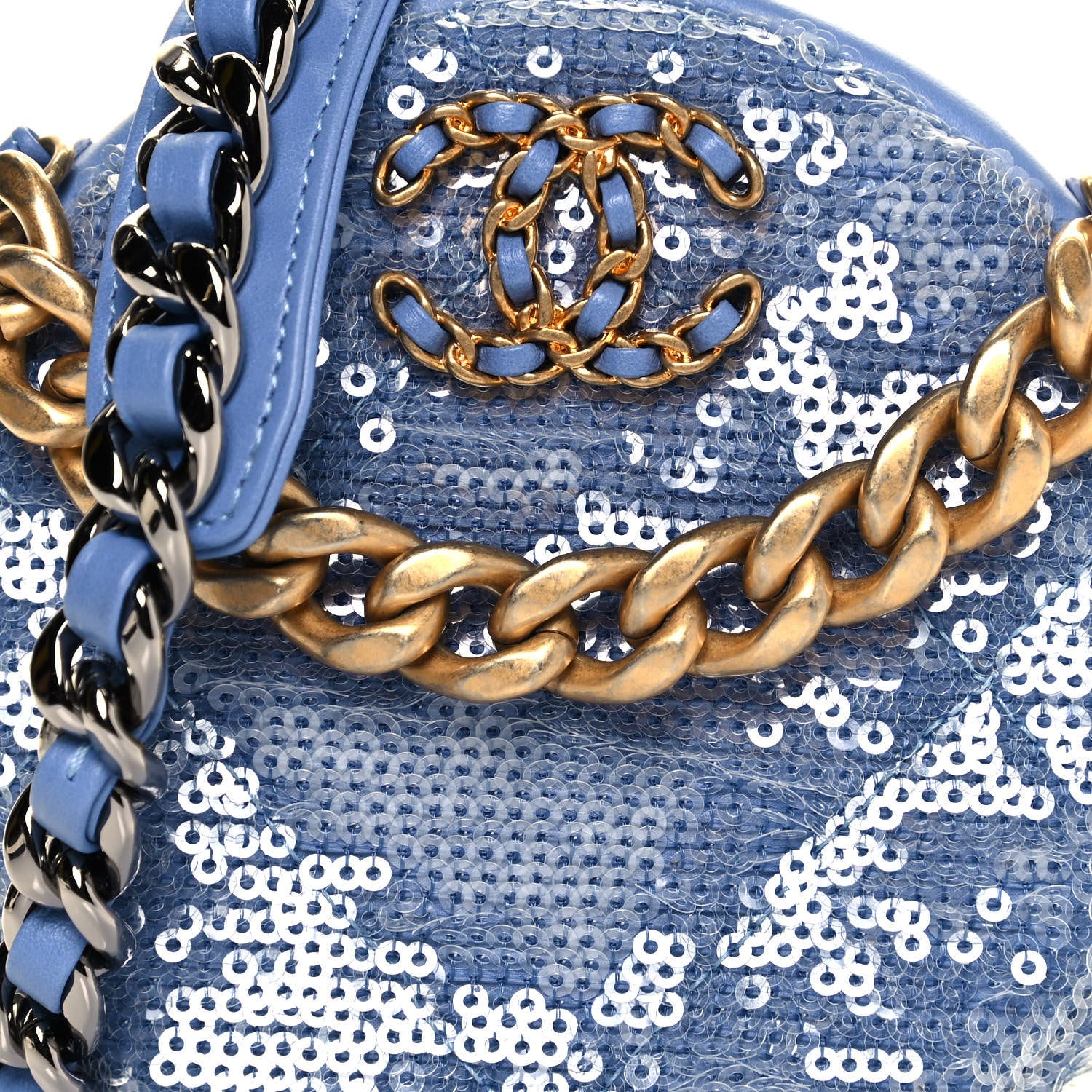 Chanel Sequin Chanel 19 Round Clutch With Chain Light Blue 8 of 13