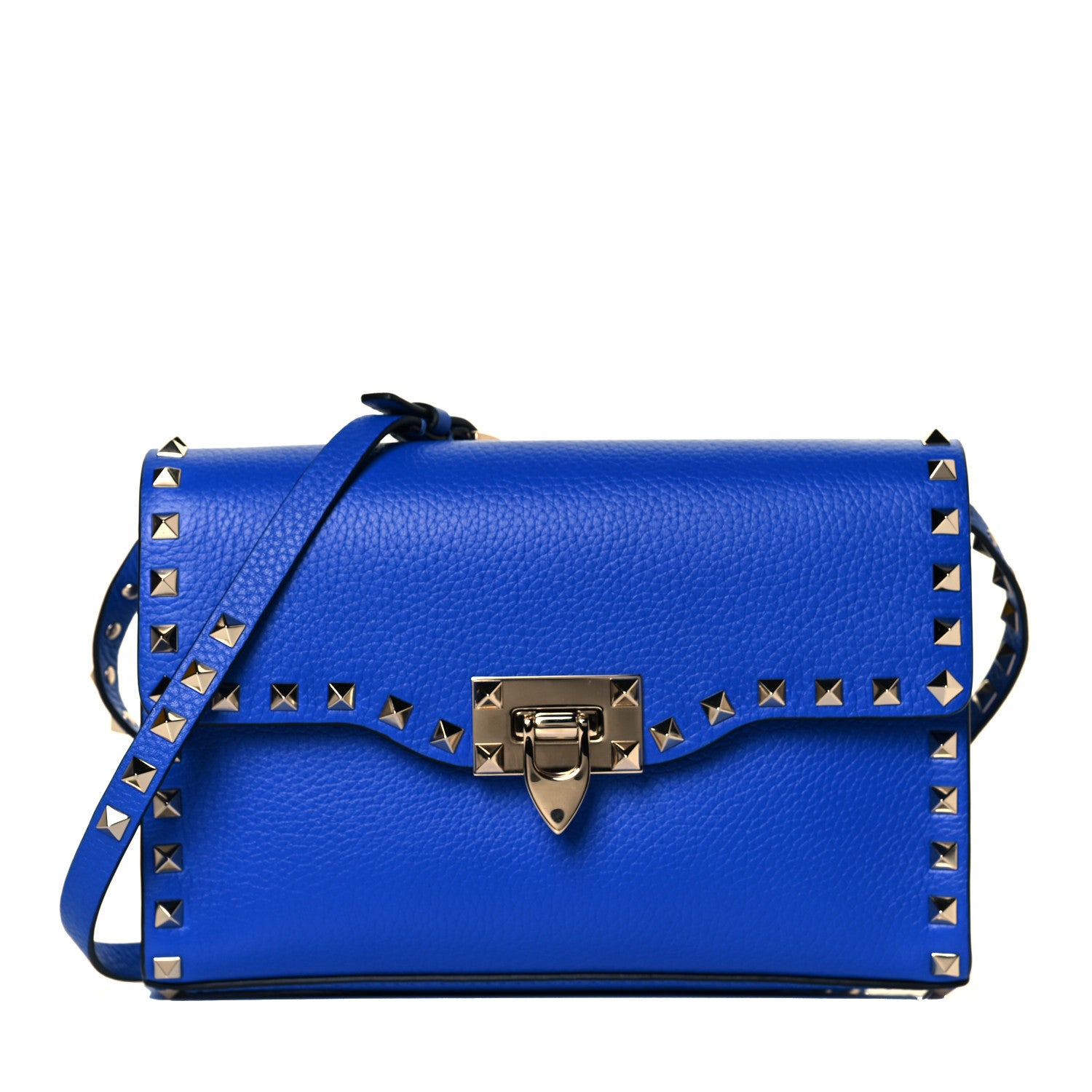 Valentino Garavani Pebbled Calfskin Medium Rockstud Flip Lock Crossbody Bag Acid Blue 1 of 14