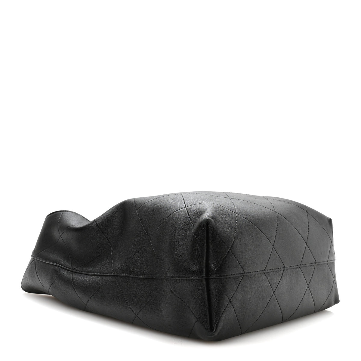 Shiny Lambskin Quilted Large Hobo Black