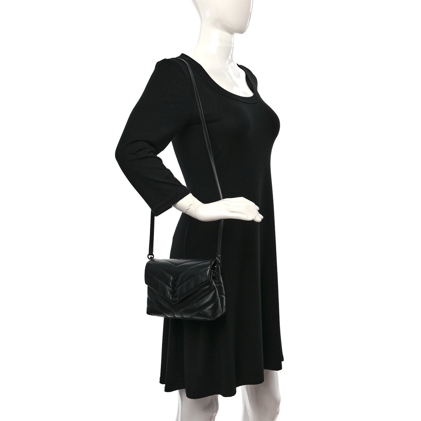 Calfskin Y Quilted Monogram Monochrome Toy Loulou Crossbody Bag Black
