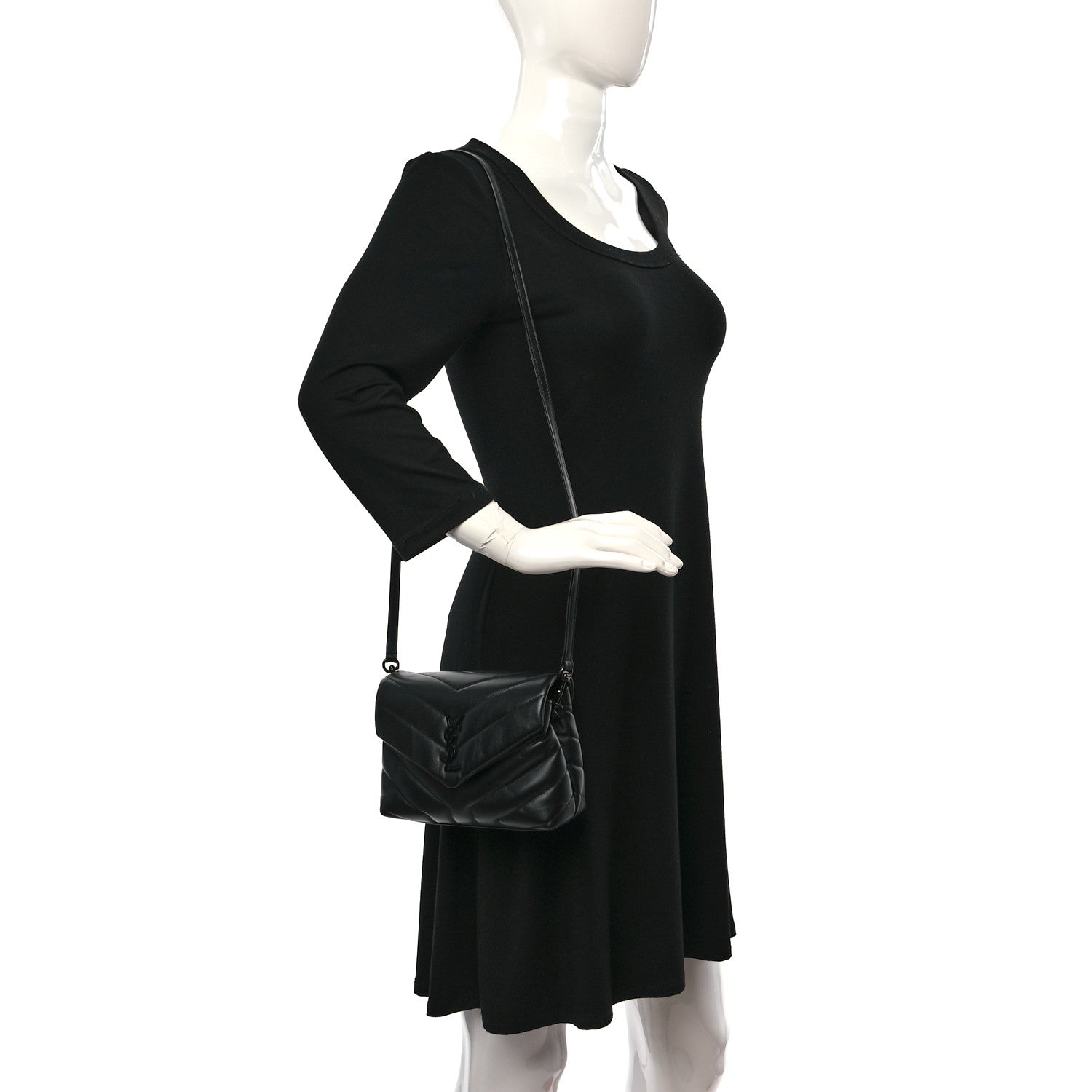 Saint Laurent Calfskin Y Quilted Monogram Monochrome Toy Loulou Crossbody Bag Black 2 of 11