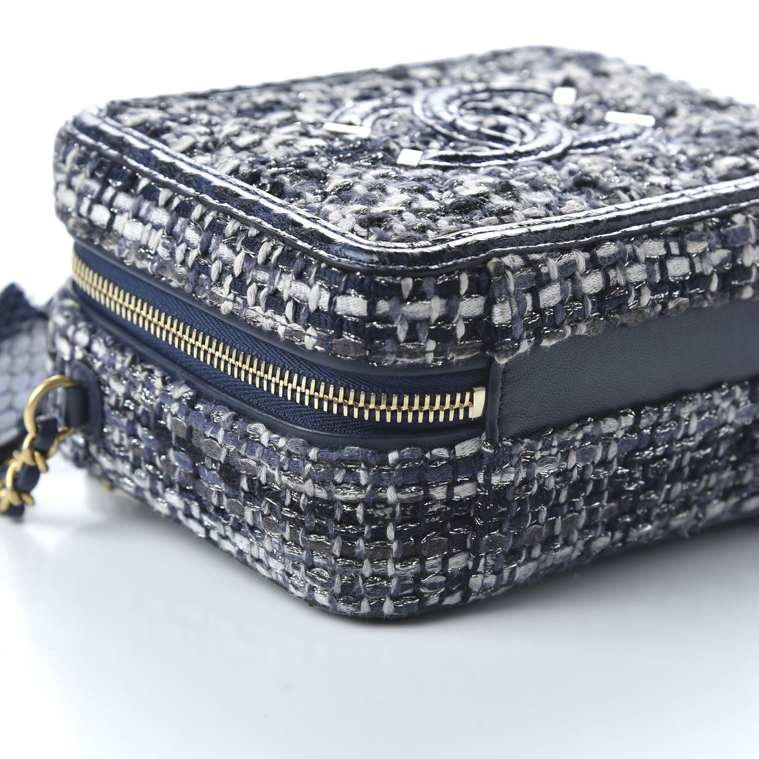 Chanel Tweed Snakeskin Quilted Small CC Filigree Vanity Case Black Ecru Silver 11 of 21