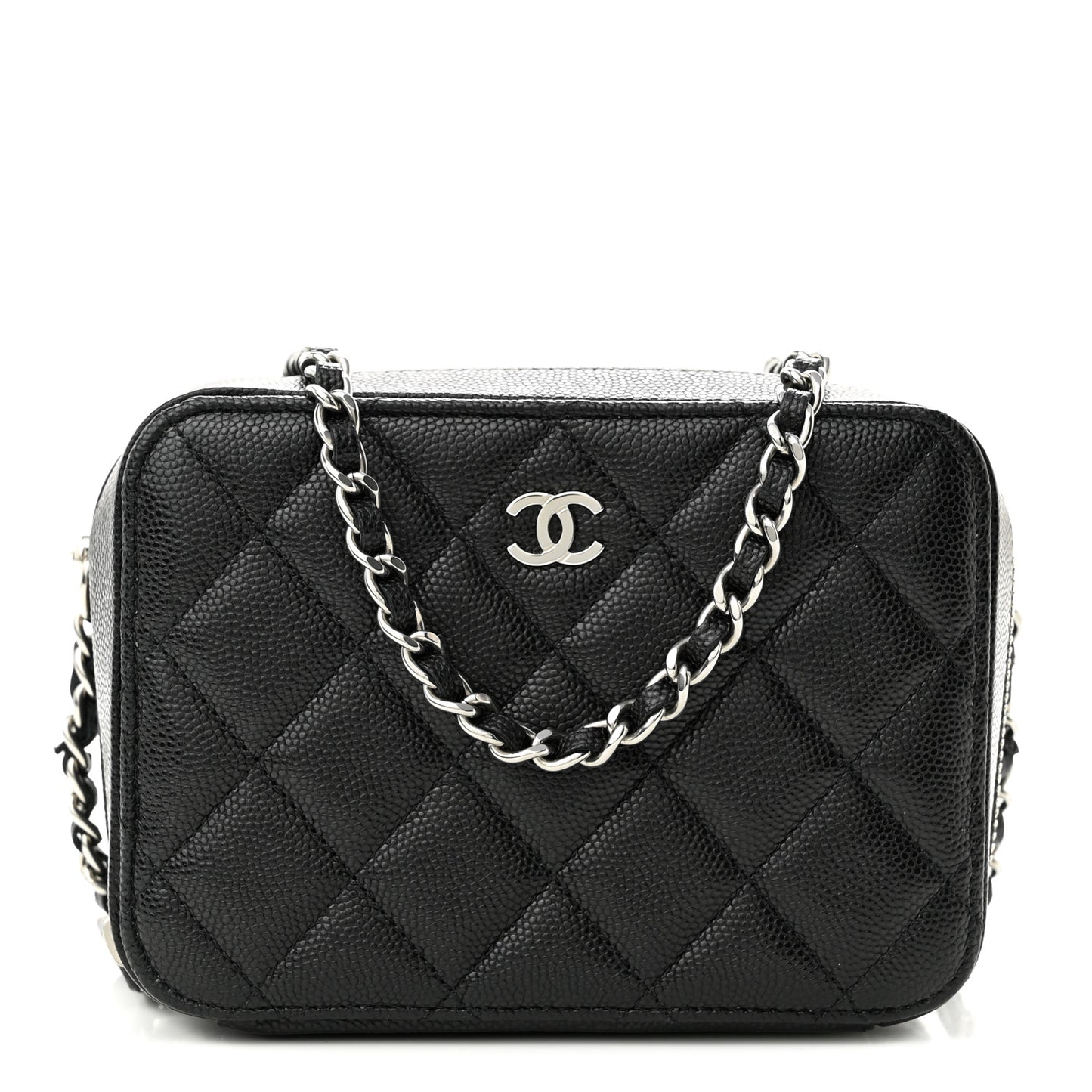 Caviar Quilted CC Vanity Case With Chain Black