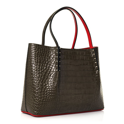 Christian Louboutin Crocodile Embossed Calfskin Spiked Small Cabarock Shopper Tote Silex 3 of 12