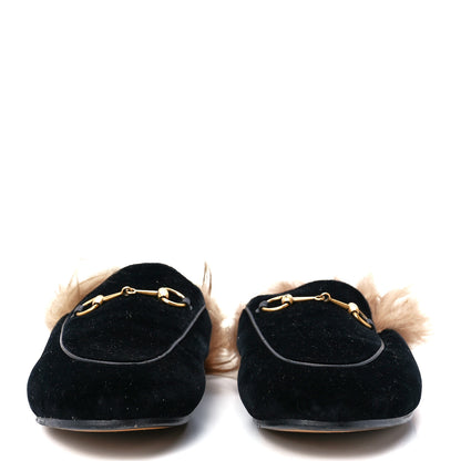 Gucci Velvet Fur Womens Princetown Slippers 39.5 Black 2 of 7