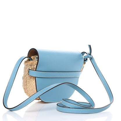 Loewe Calfskin Raffia Mini Gate Crossbody Bag Light Blue Natural 3 of 9