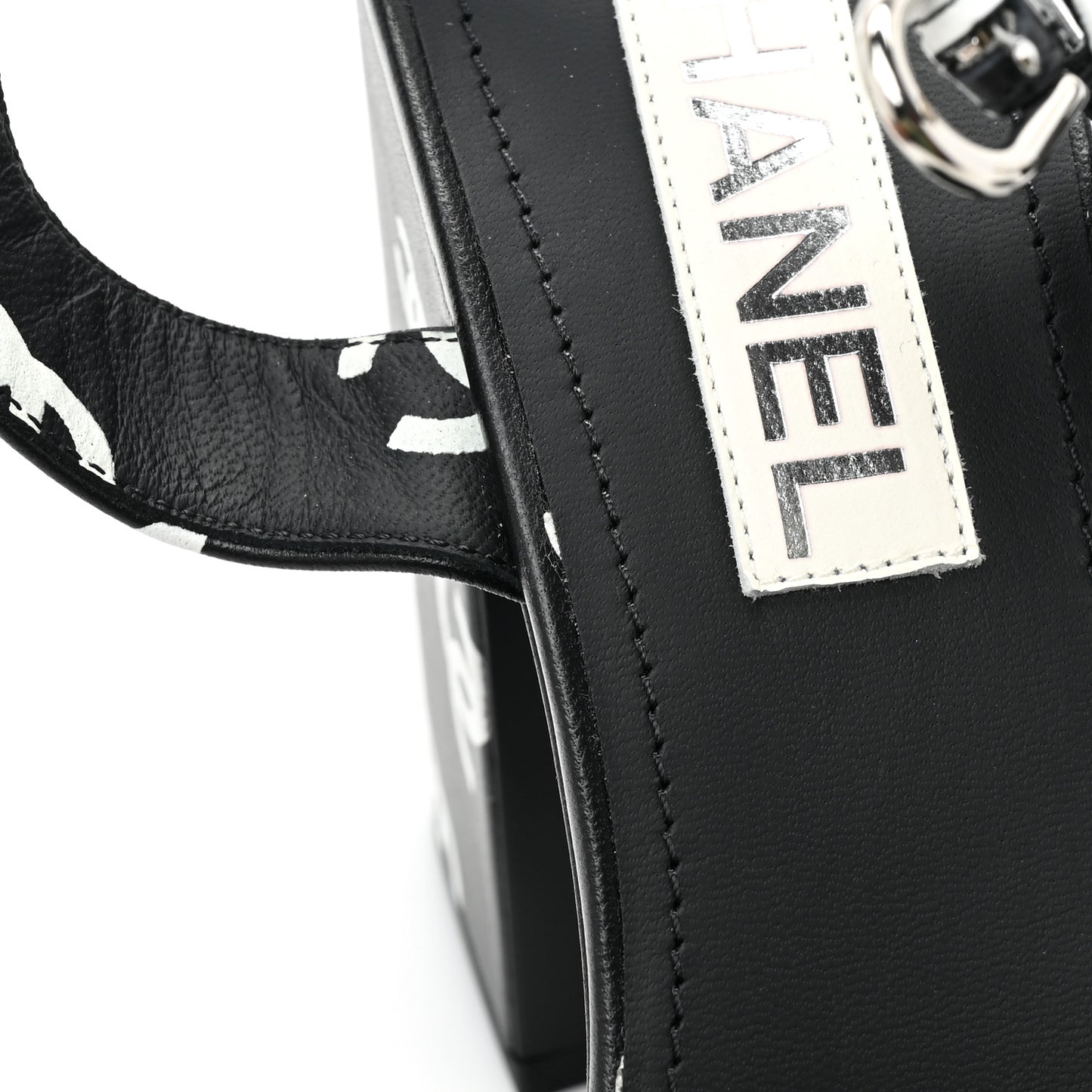 Printed Lambskin CC Platform Sandals 39.5 Black White