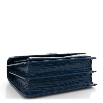 Saint Laurent Calfskin Crocodile Embossed Medium Monogram Sunset Navy 4 of 12