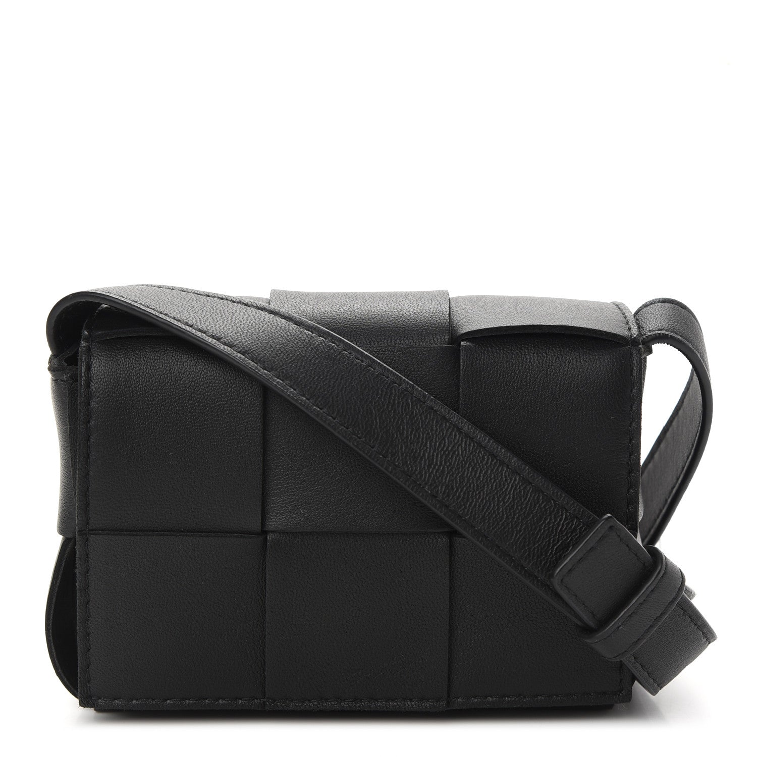 Bottega Veneta Lambskin Maxi Intrecciato Extra Mini Cassette Crossbody Bag Black 1 of 8