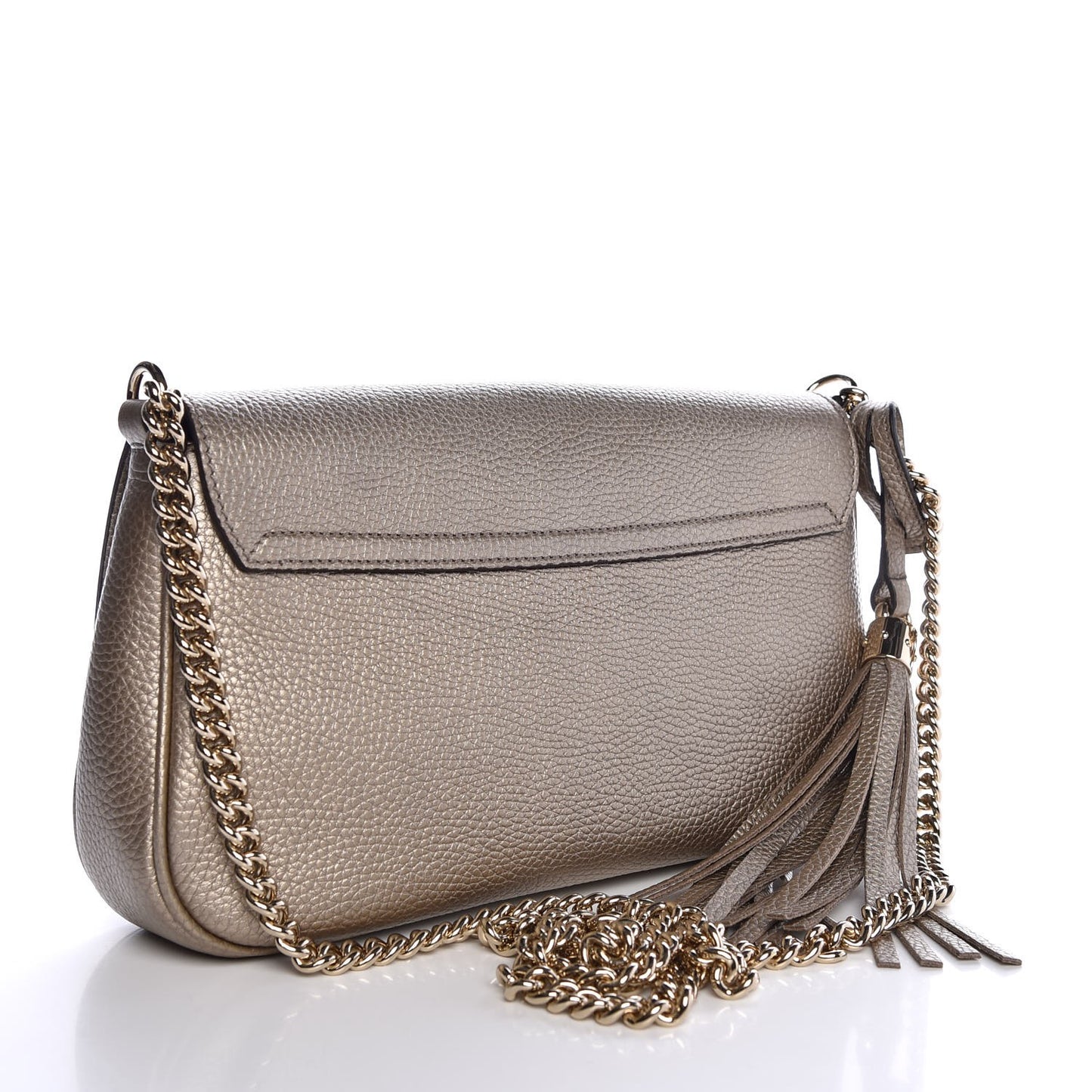 Metallic Pebbled Calfskin Medium Soho Flap Crossbody Golden Beige