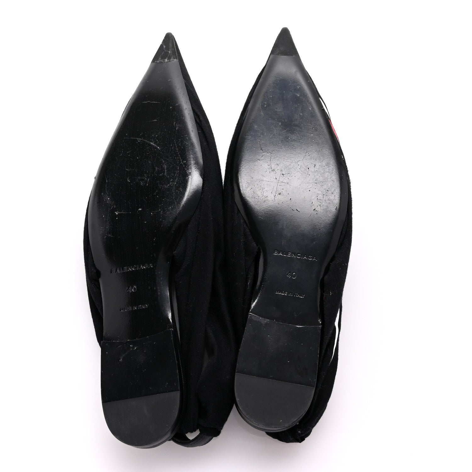 Balenciaga Jersey Crepe Political Campaign Logo Knife Pointed Slingback Flats 40 Black White Rouge 6 of 9
