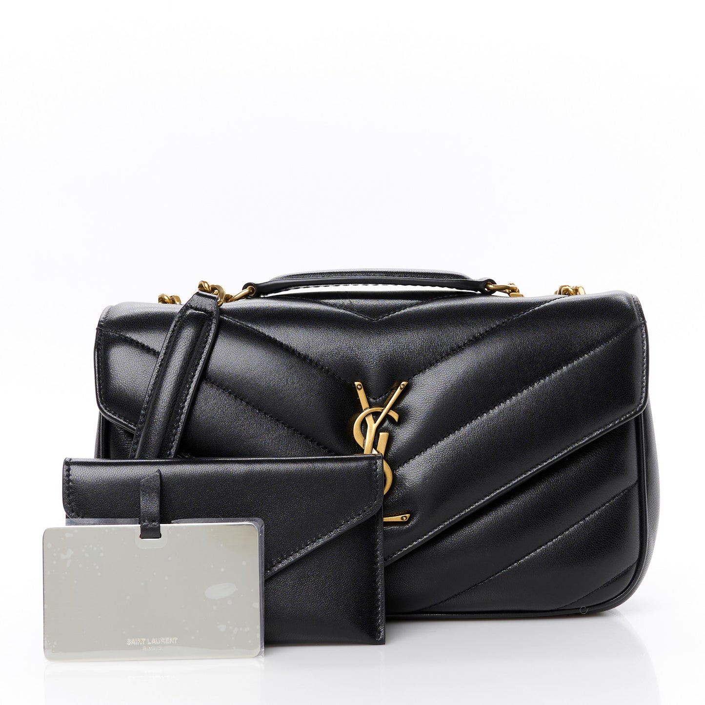 Lambskin Chevron Quilted Small Loulou Black
