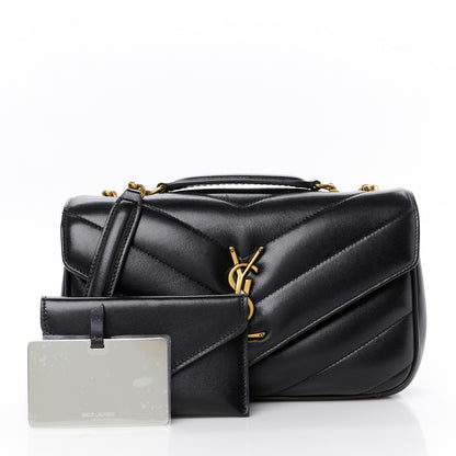 Saint Laurent Lambskin Chevron Quilted Small Loulou Black 3 of 13