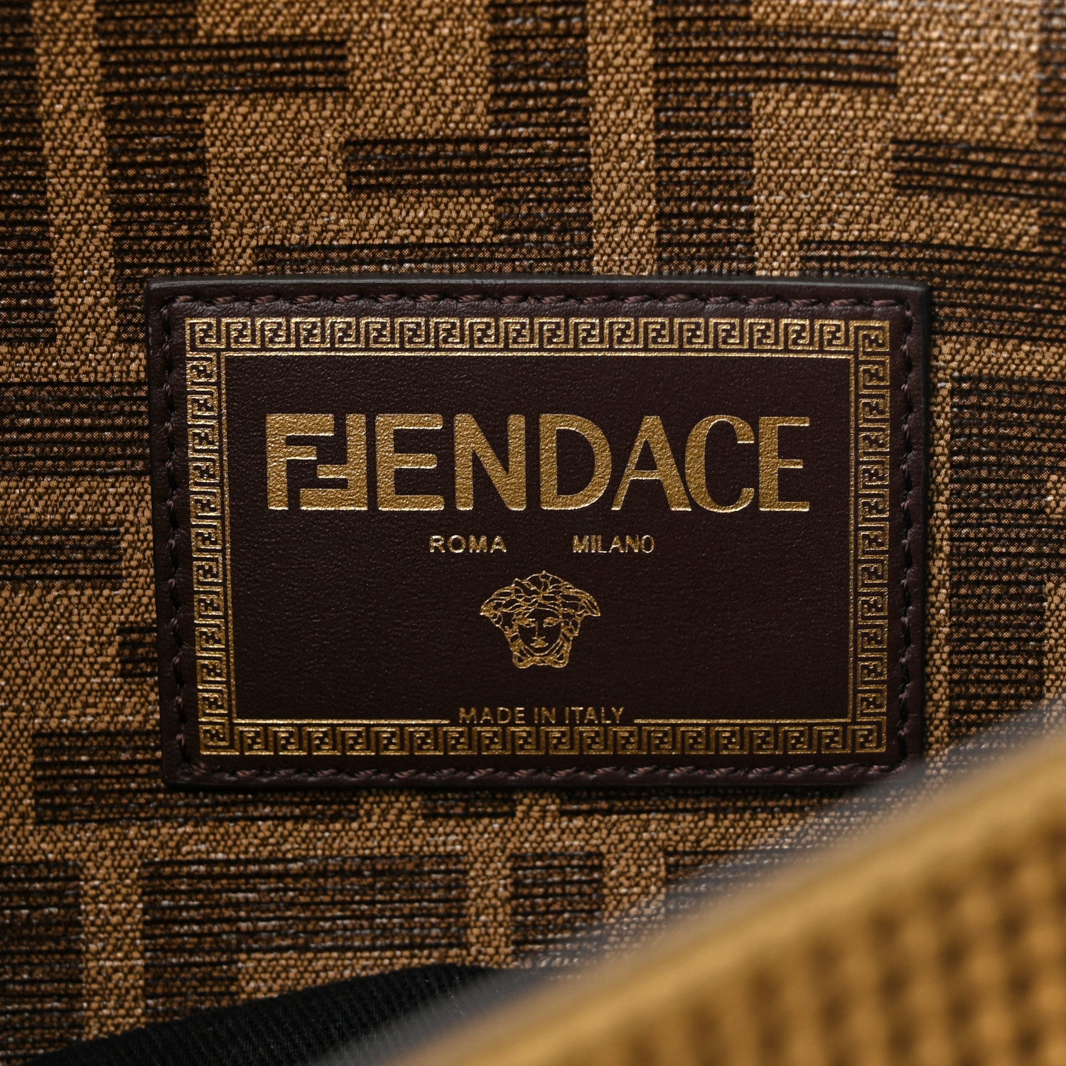 Fendi X VERSACE Metallic Nappa Perforated Fendace Brooch Baguette Gold 6 of 10