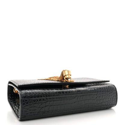 Saint Laurent Calfskin Crocodile Embossed Small Classic Monogram Kate Tassel Satchel Black 4 of 10