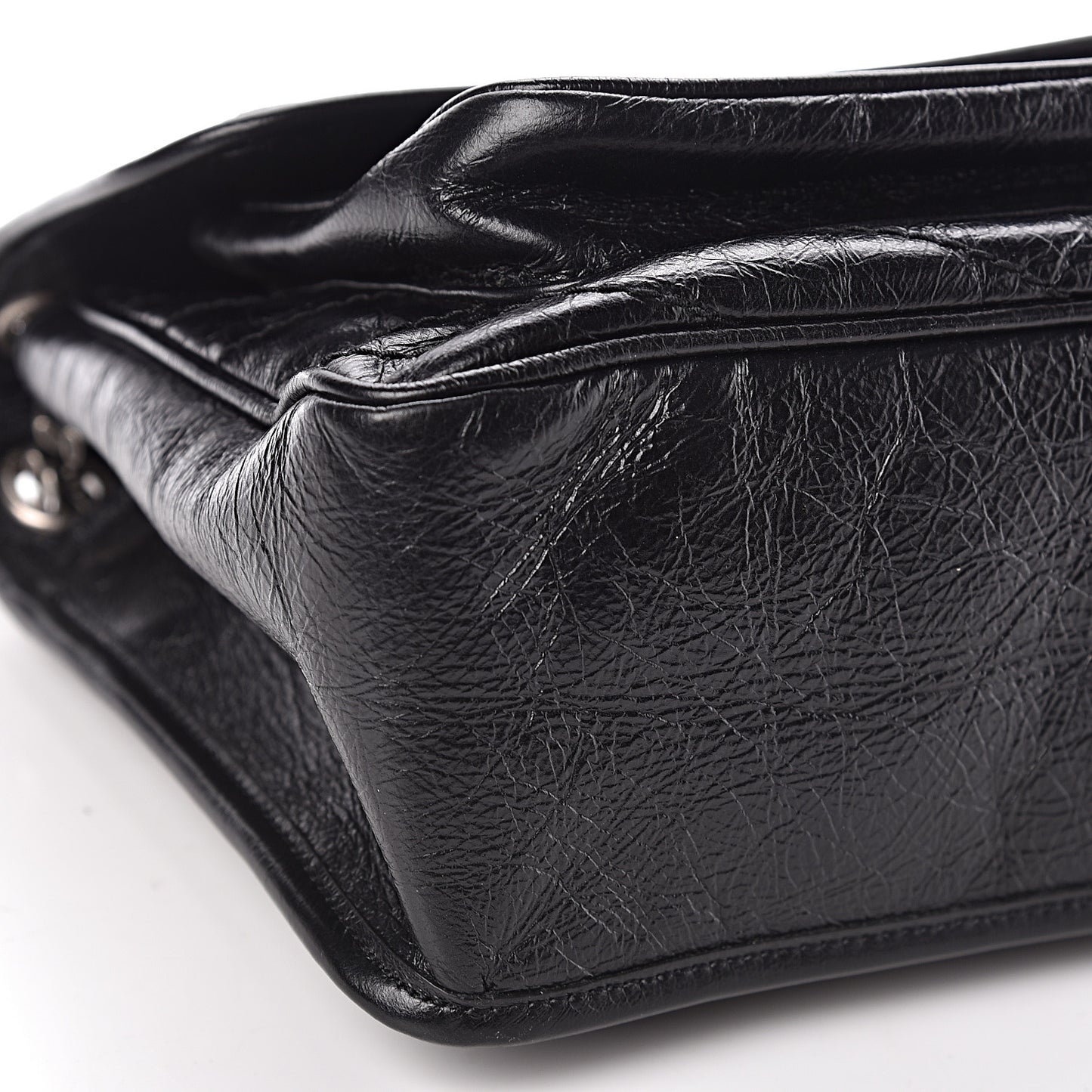 Crinkled Calfskin Matelasse Monogram Medium Niki Chain Satchel Black