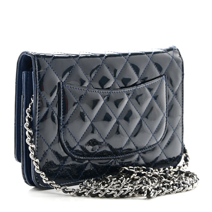 Chanel Patent Calfskin Quilted Reissue Wallet On Chain WOC Dark Navy Blue 3 of 13