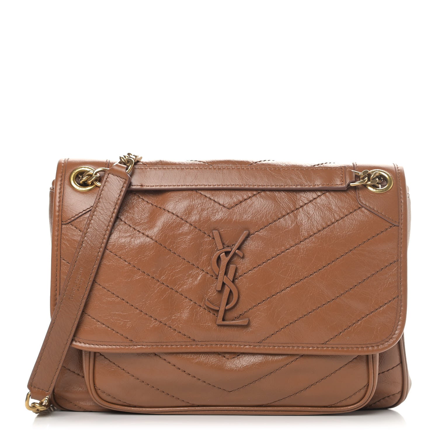 Saint Laurent Calfskin Matelasse Monogram Niki Chain Satchel Caramel 1 of 9