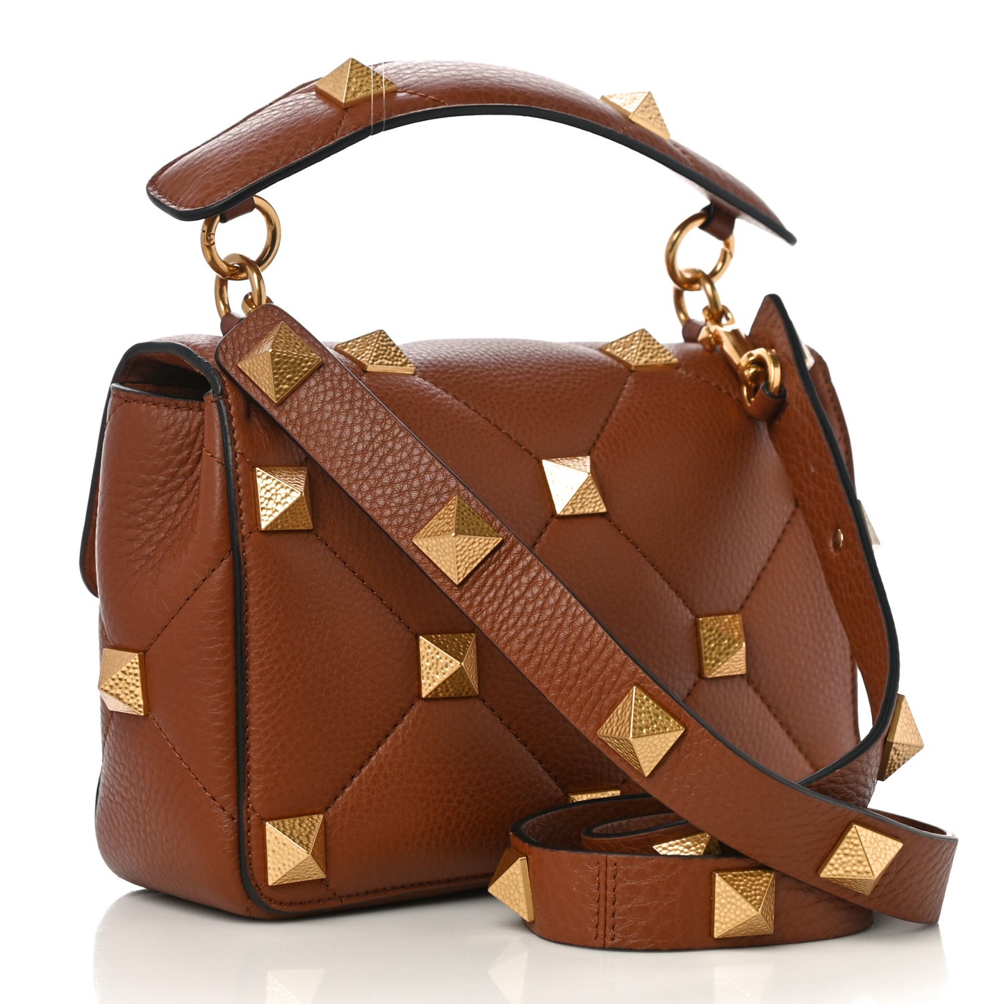 Grained Calfskin Medium Roman Stud Shoulder Bag Selleria