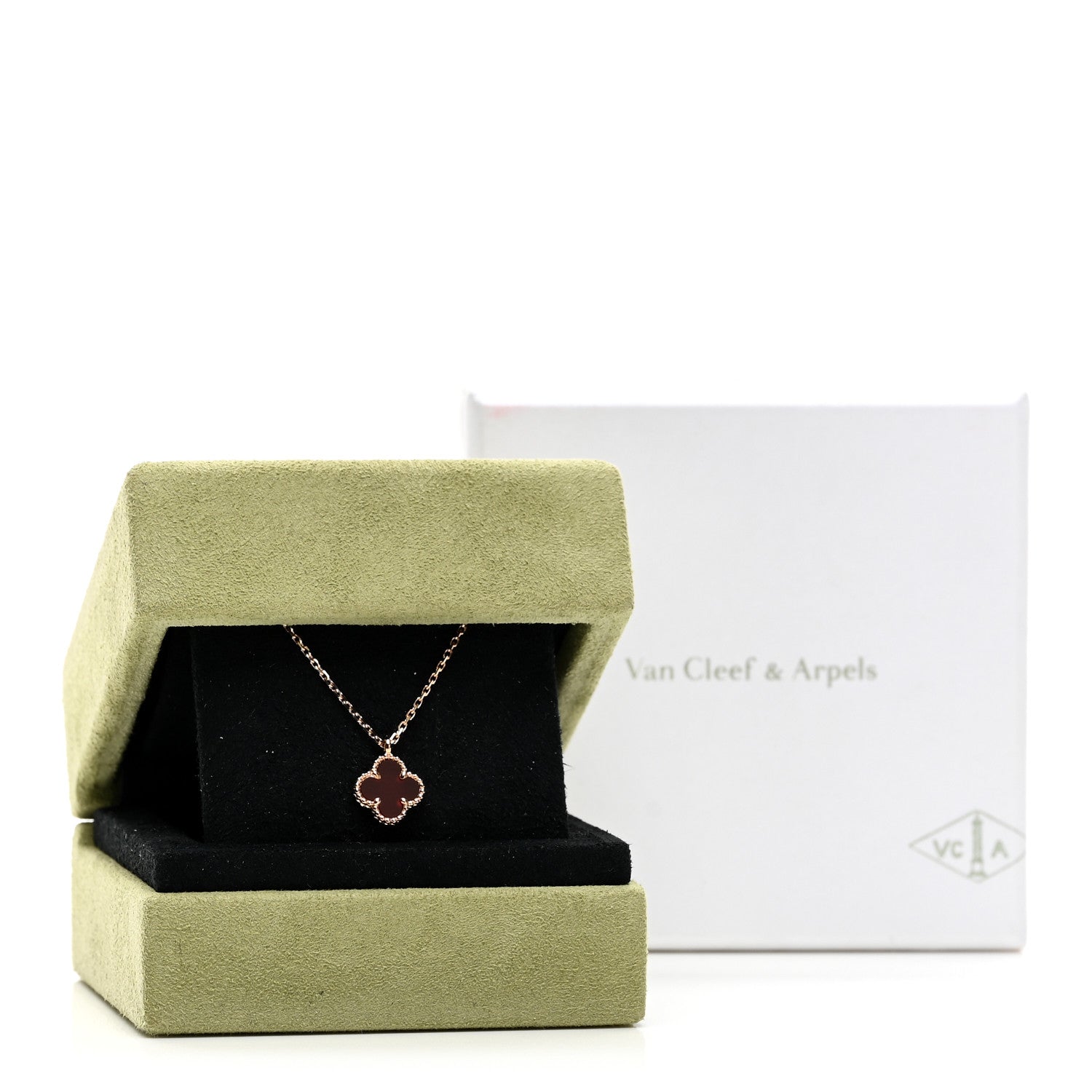 Van Cleef & Arpels 18K Rose Gold Carnelian Sweet Alhambra Pendant Necklace 6 of 6