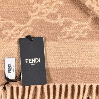 Fendi Wool Cashmere FF Karligraphy Reversible Scarf Camel 4 of 4