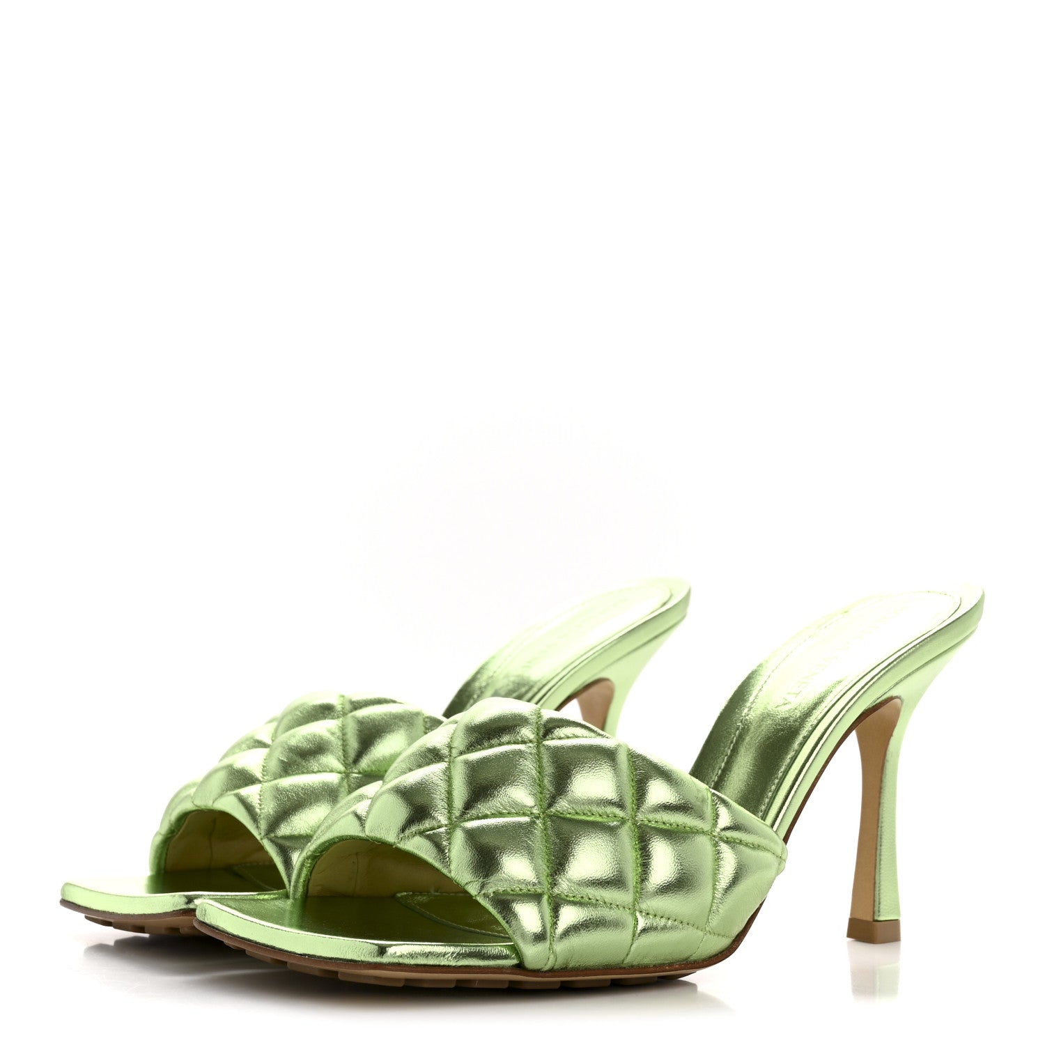 Bottega Veneta Metallic Nappa Reflection Matelasse Padded Mule Sandals 37.5 Pistachio 4 of 8