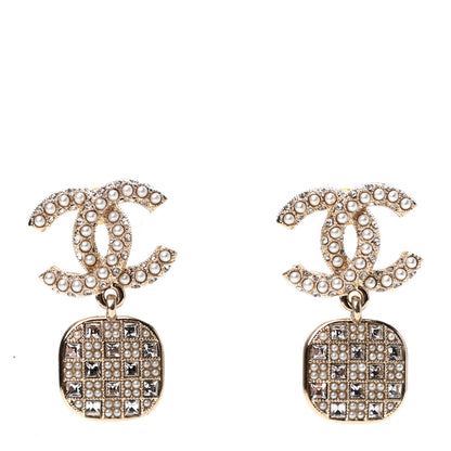 Chanel Pearl Baguette Crystal CC Drop Earrings Gold 1 of 4