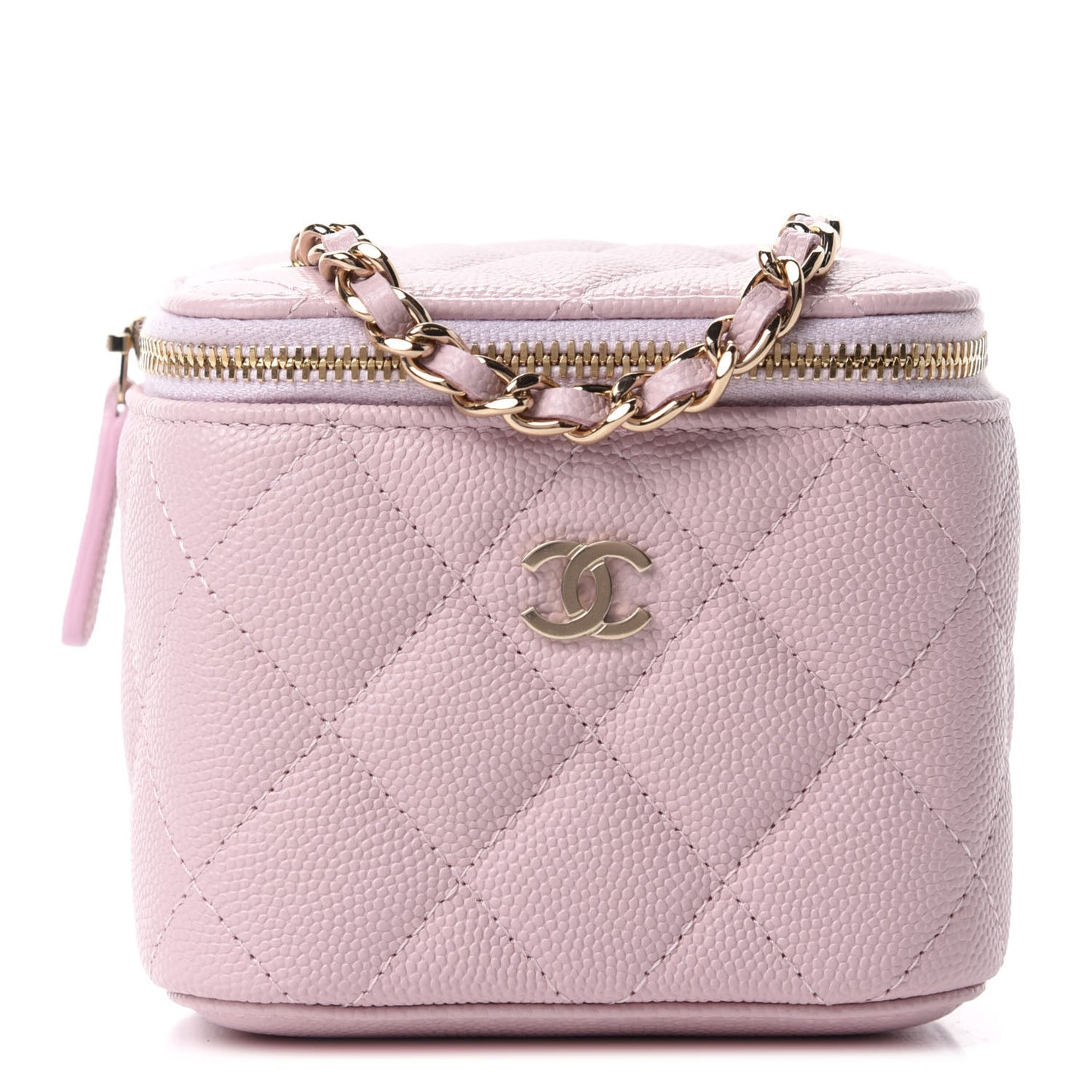 Caviar Quilted Mini Vanity Case With Chain Light Pink