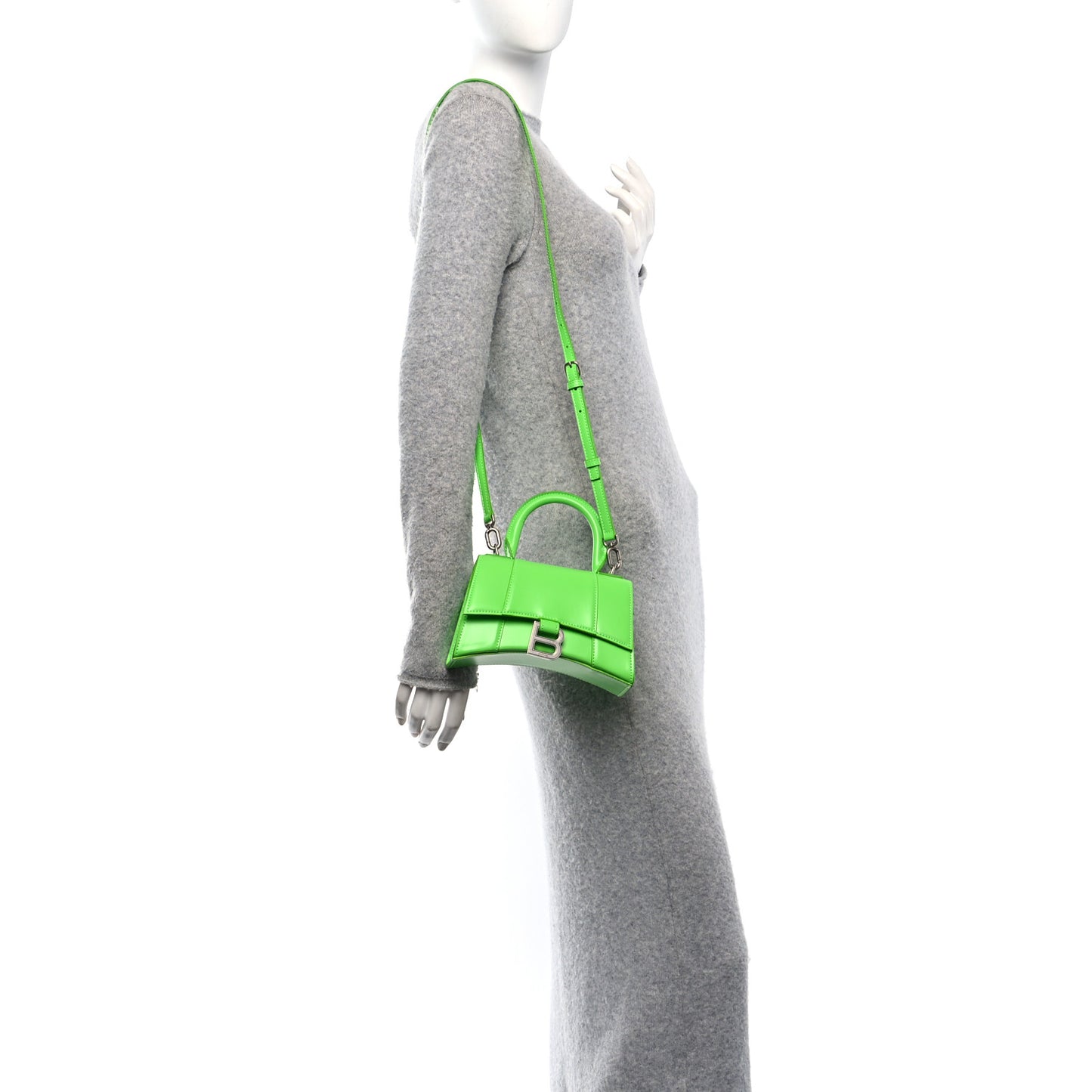 Shiny Box Calfskin Hourglass Top Handle Bag XS Fluo Green