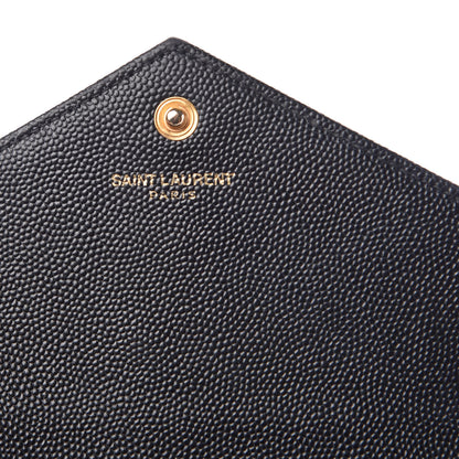 Saint Laurent Grain De Poudre Matelasse Chevron Monogram Envelope Chain Wallet Black 6 of 9